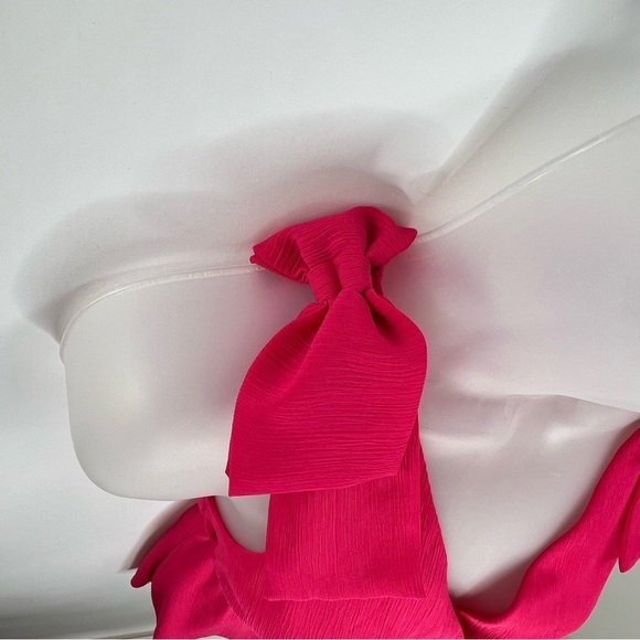 Gianni Bini Hot Pink Wrap Style Romper with Bow details at shoulders SZ XS - Picture 4 of 11